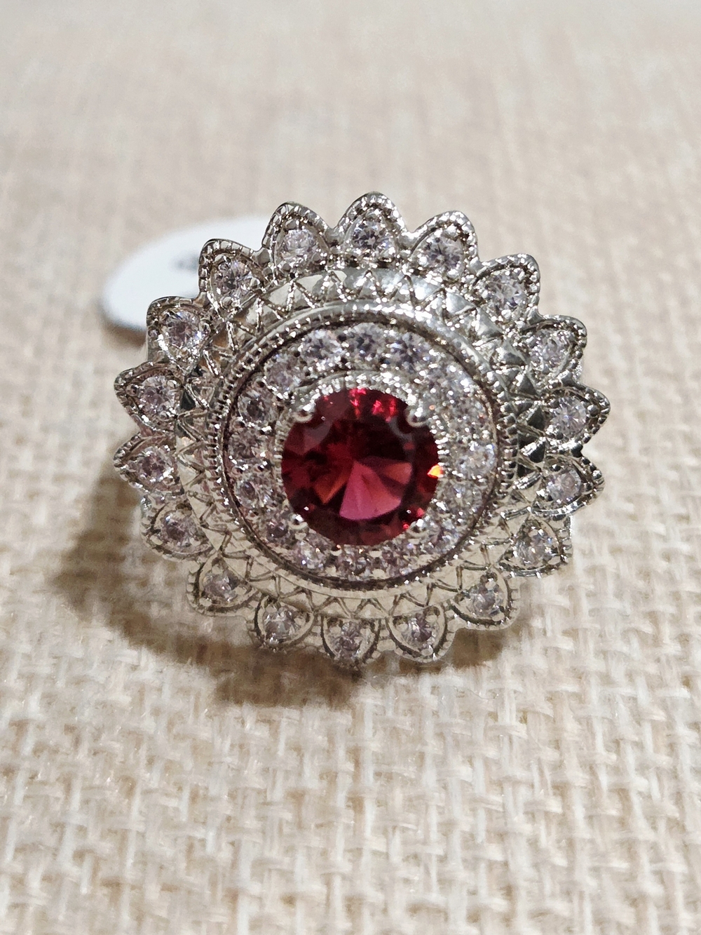 Red Crystal Halo Statement Ring – Women Jewelry~ Size 8